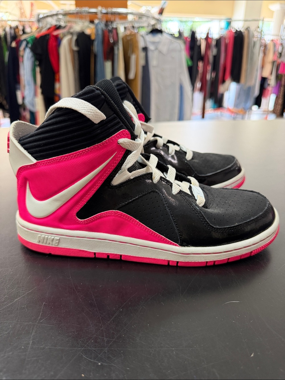 Nike Black and Hot Pink Mid-Top Athletic Sneakers